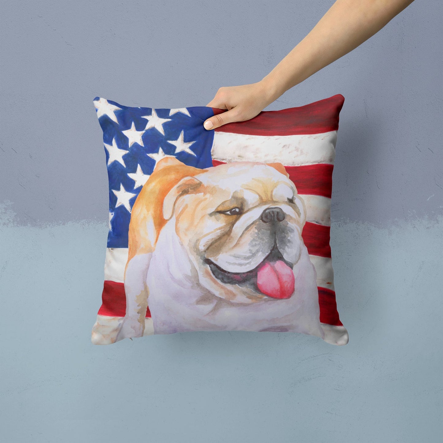 English Bulldog Patriotic Throw Pillow - 14x14 Decorative Pillow – Art for Your Home & Patio BB9639PW1414