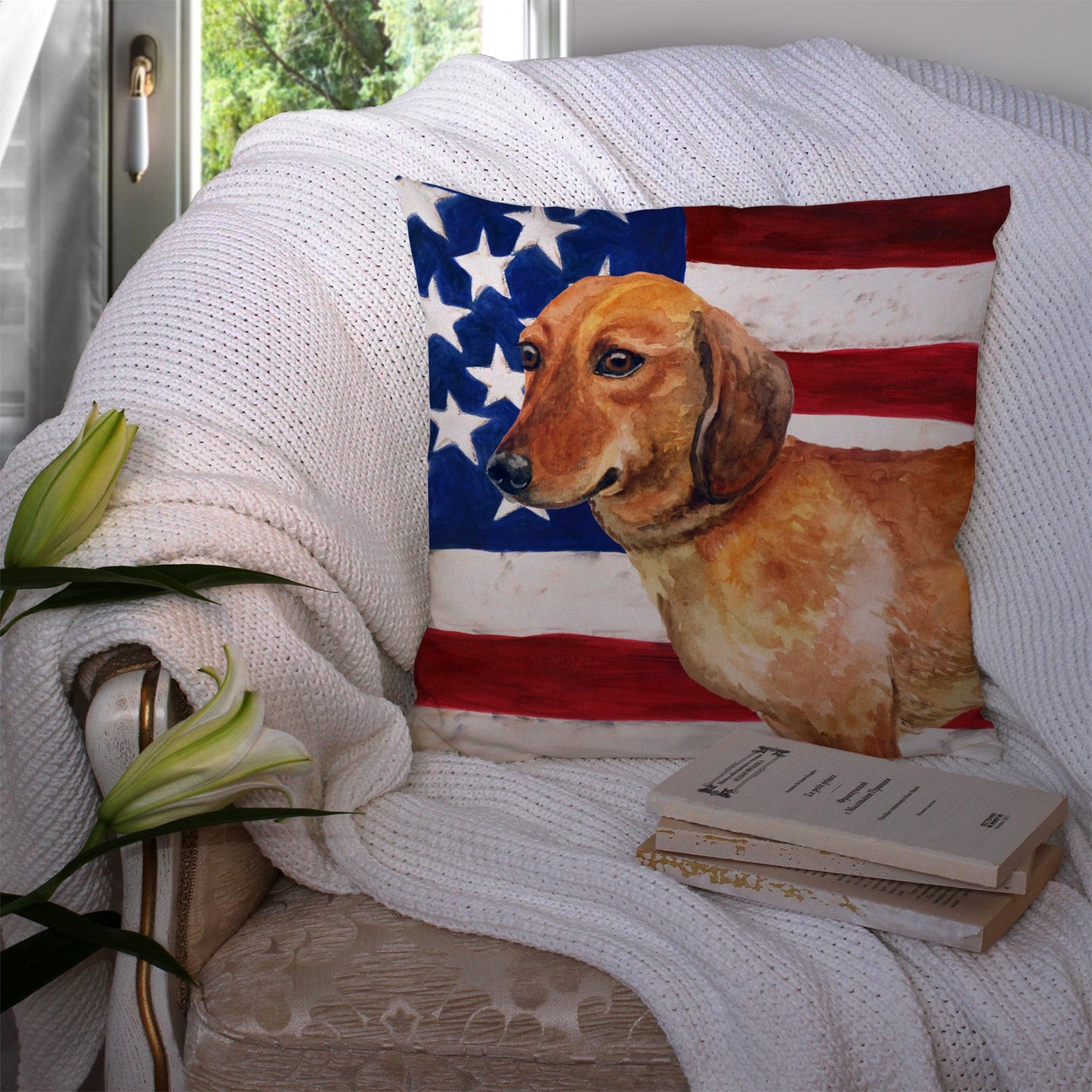 Dachshund Patriotic Throw Pillow - 14x14 Decorative Pillow – Art for Your Home & Patio BB9652PW1414