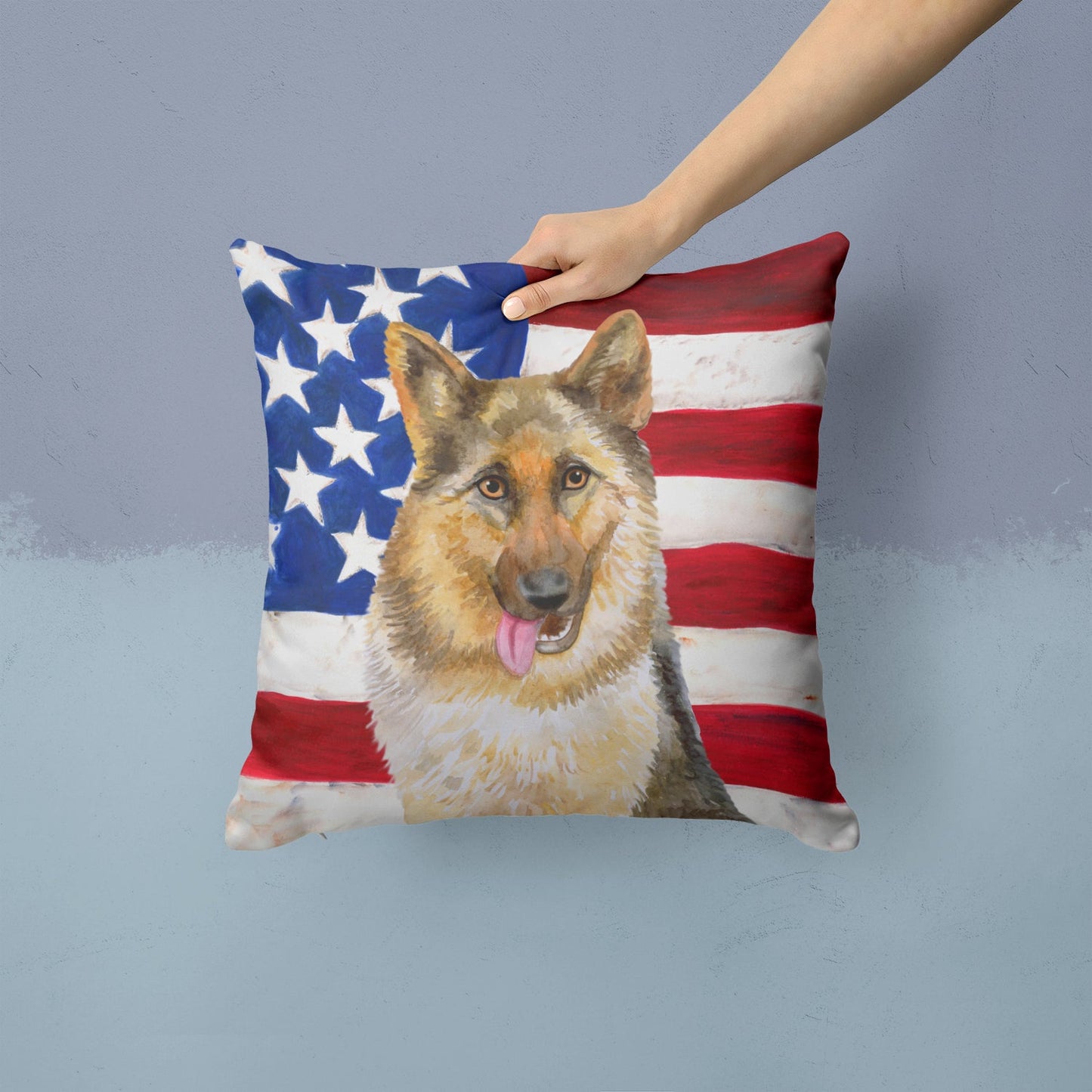 German Shepherd Patriotic Throw Pillow - 14x14 Decorative Pillow – Art for Your Home & Patio BB9654PW1414