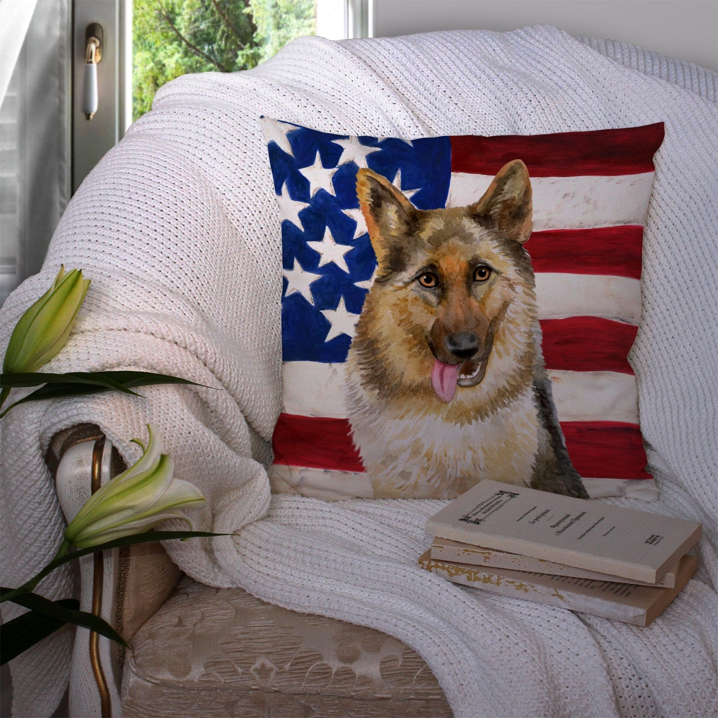 German Shepherd Patriotic Throw Pillow - 14x14 Decorative Pillow – Art for Your Home & Patio BB9654PW1414