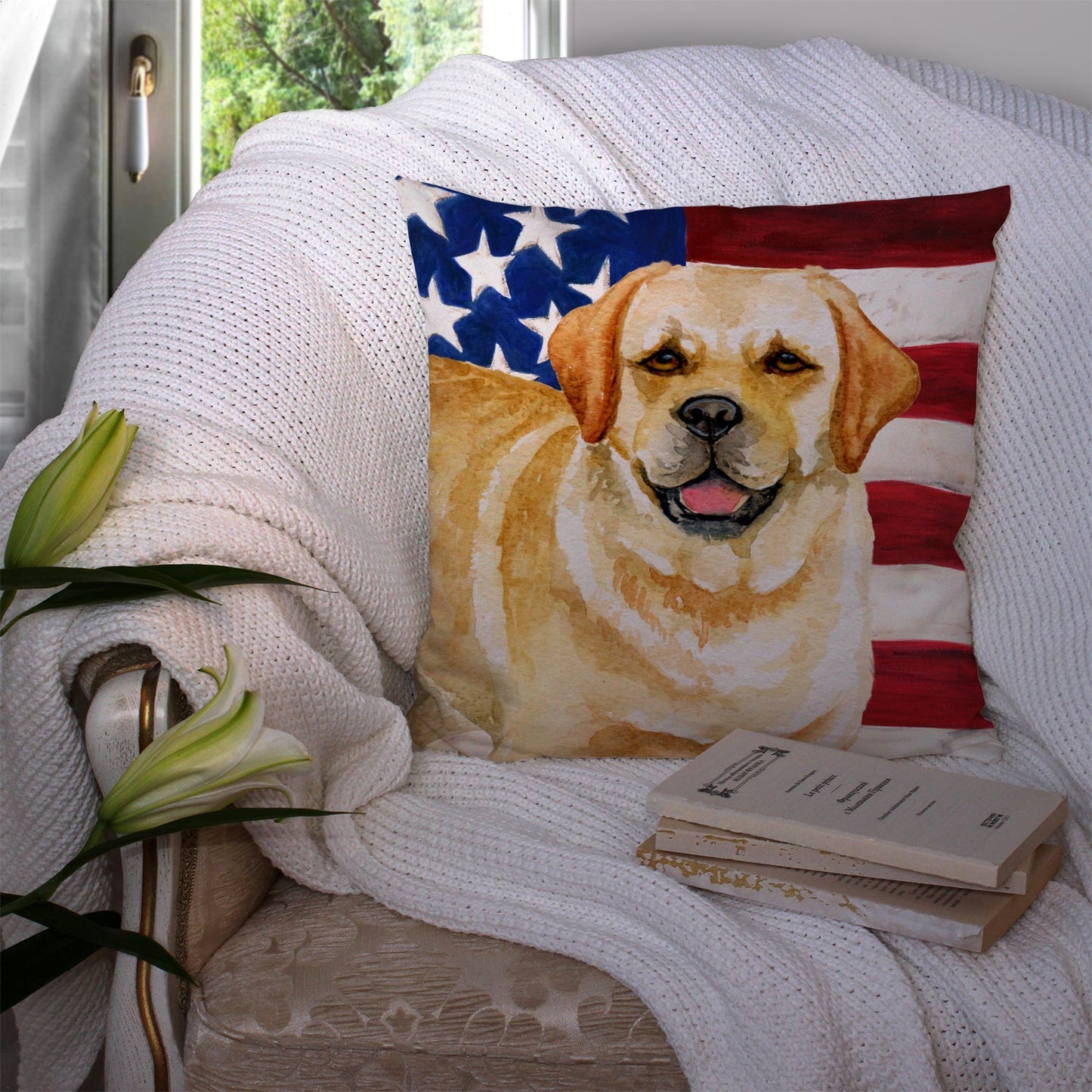 Golden Retriever Patriotic Throw Pillow - 14x14 Decorative Pillow – Art for Your Home & Patio BB9664PW1414