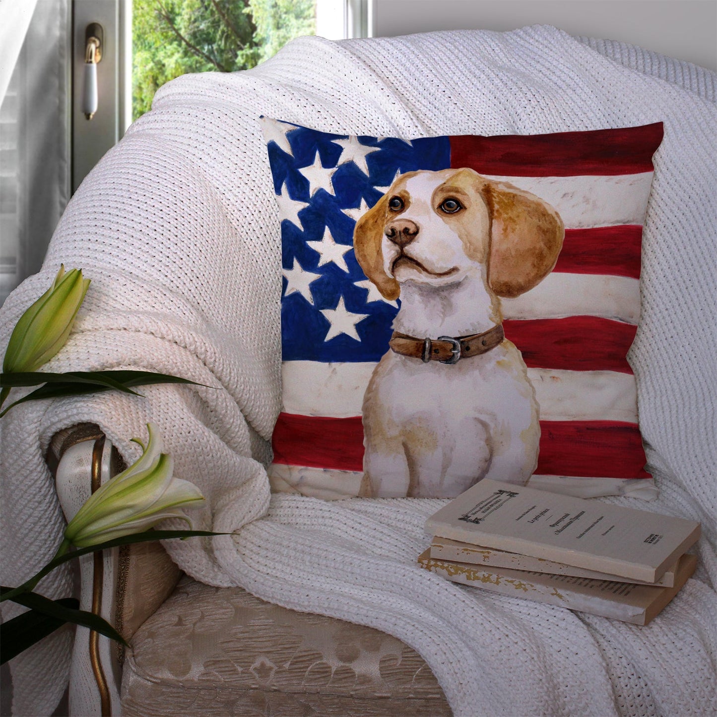 Beagle Patriotic Throw Pillow - 14x14 Decorative Pillow – Art for Your Home & Patio BB9686PW1414