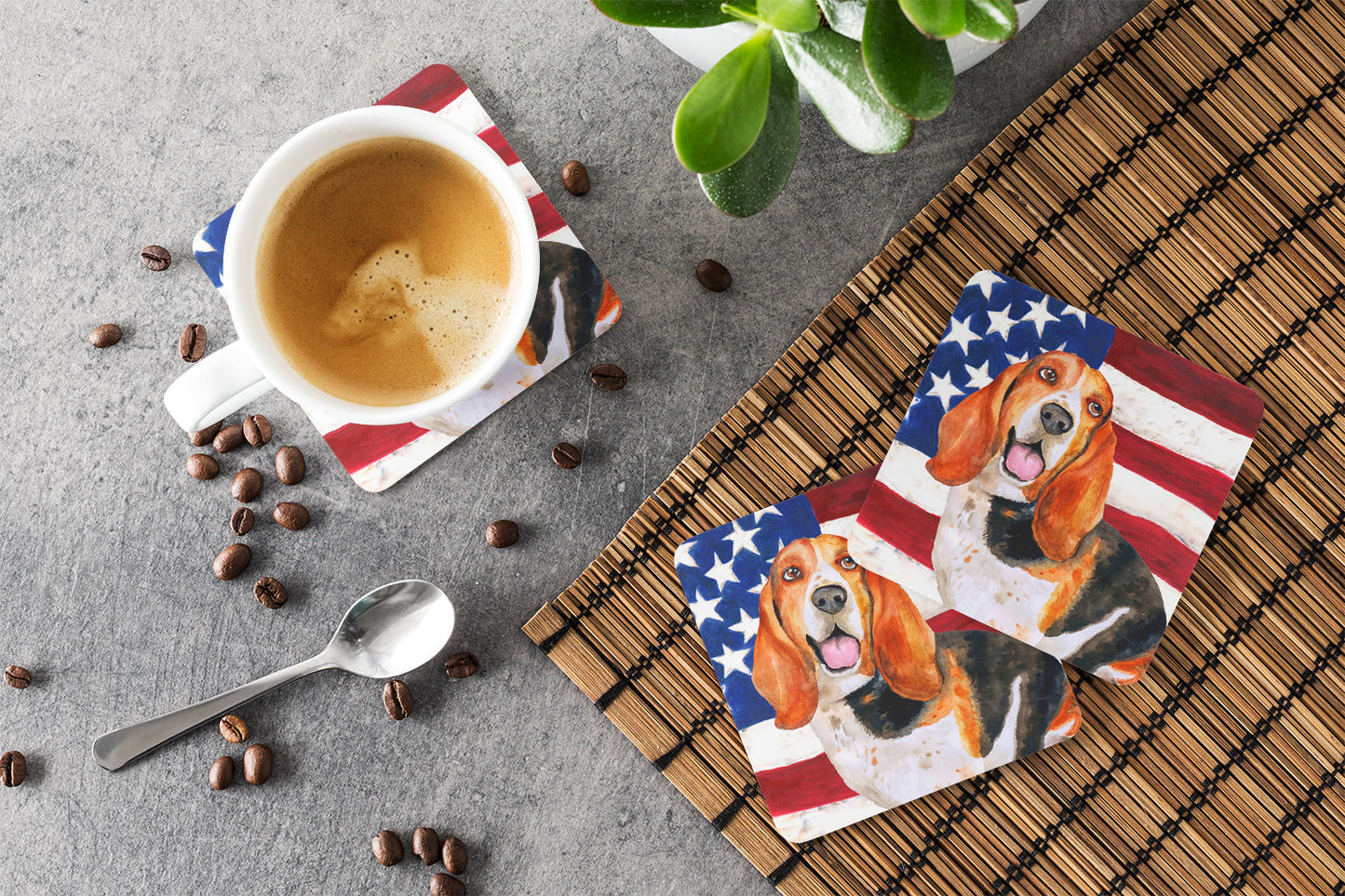 Basset Hound Patriotic Foam Coaster  BB9704FC