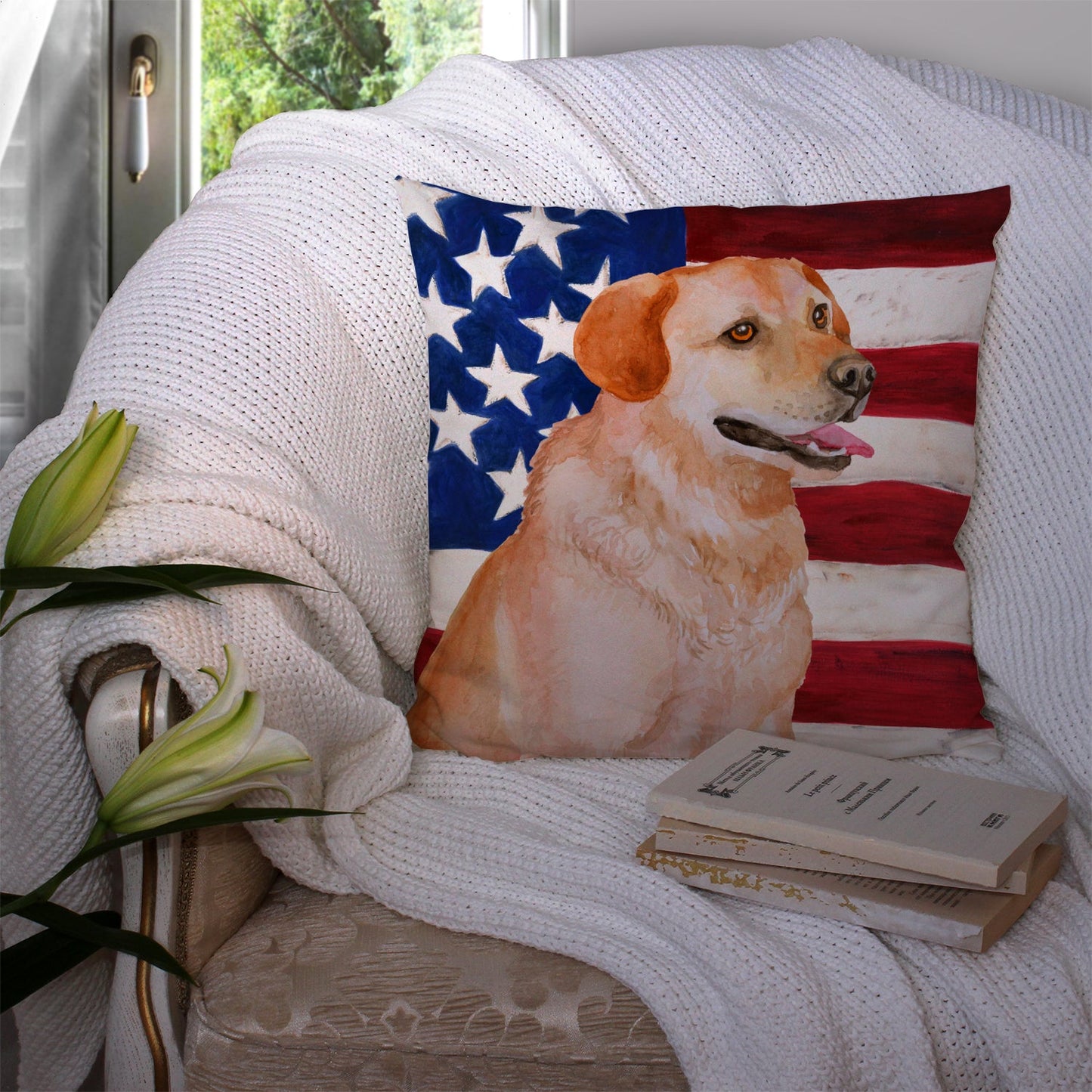 Labrador Retriever Patriotic Throw Pillow - 14x14 Decorative Pillow – Art for Your Home & Patio