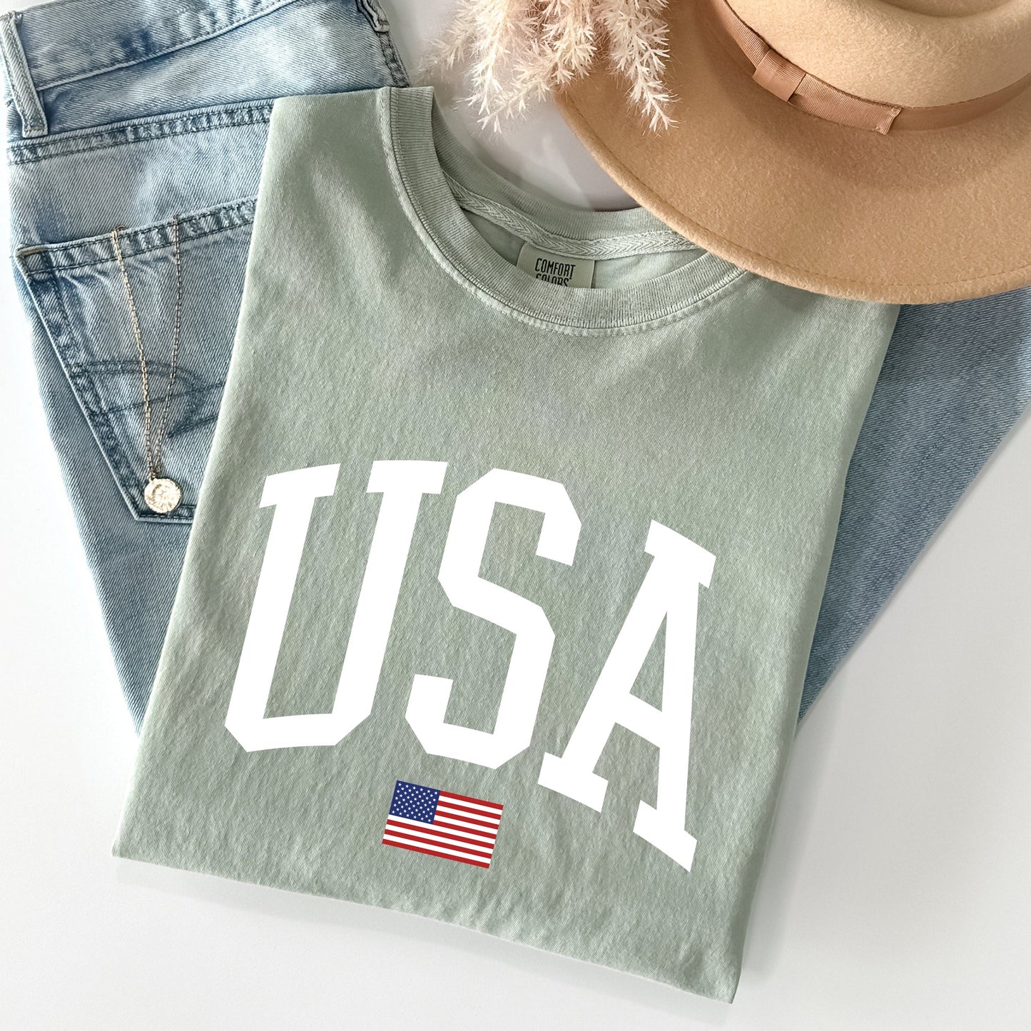 USA Flag, America, Patriotic, White, 4th of July Tshirt Comfort Colors T-Shirt