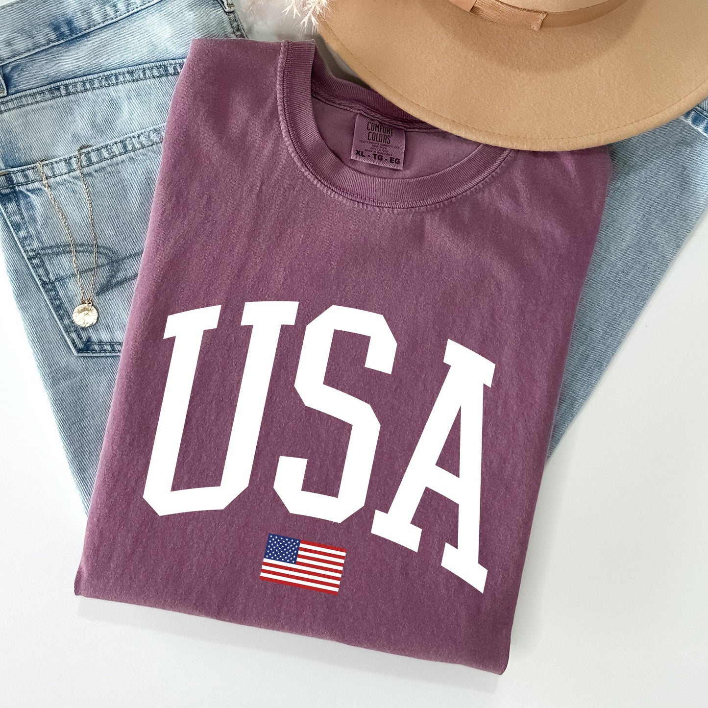 USA Flag, America, Patriotic, White, 4th of July Tshirt Comfort Colors T-Shirt