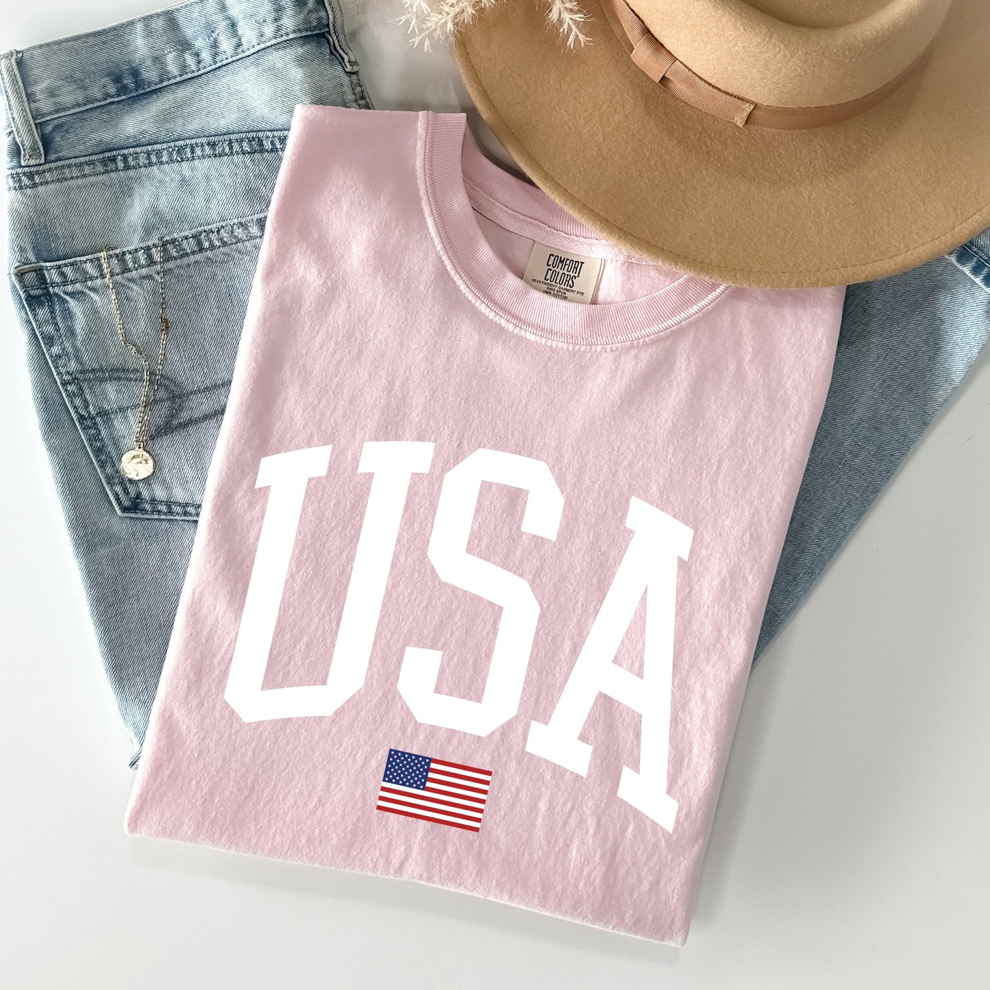 USA Flag, America, Patriotic, White, 4th of July Tshirt Comfort Colors T-Shirt