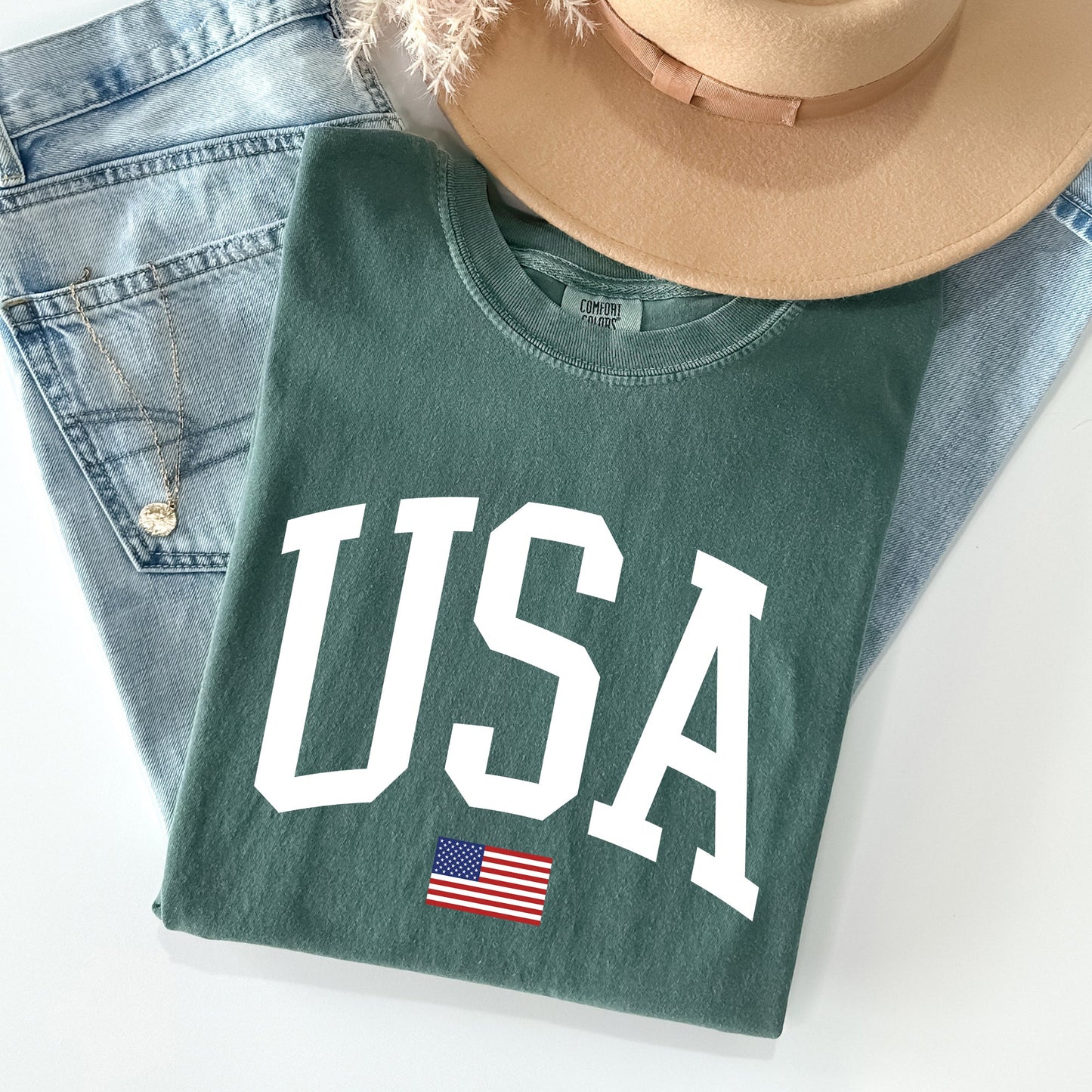 USA Flag, America, Patriotic, White, 4th of July Tshirt Comfort Colors T-Shirt