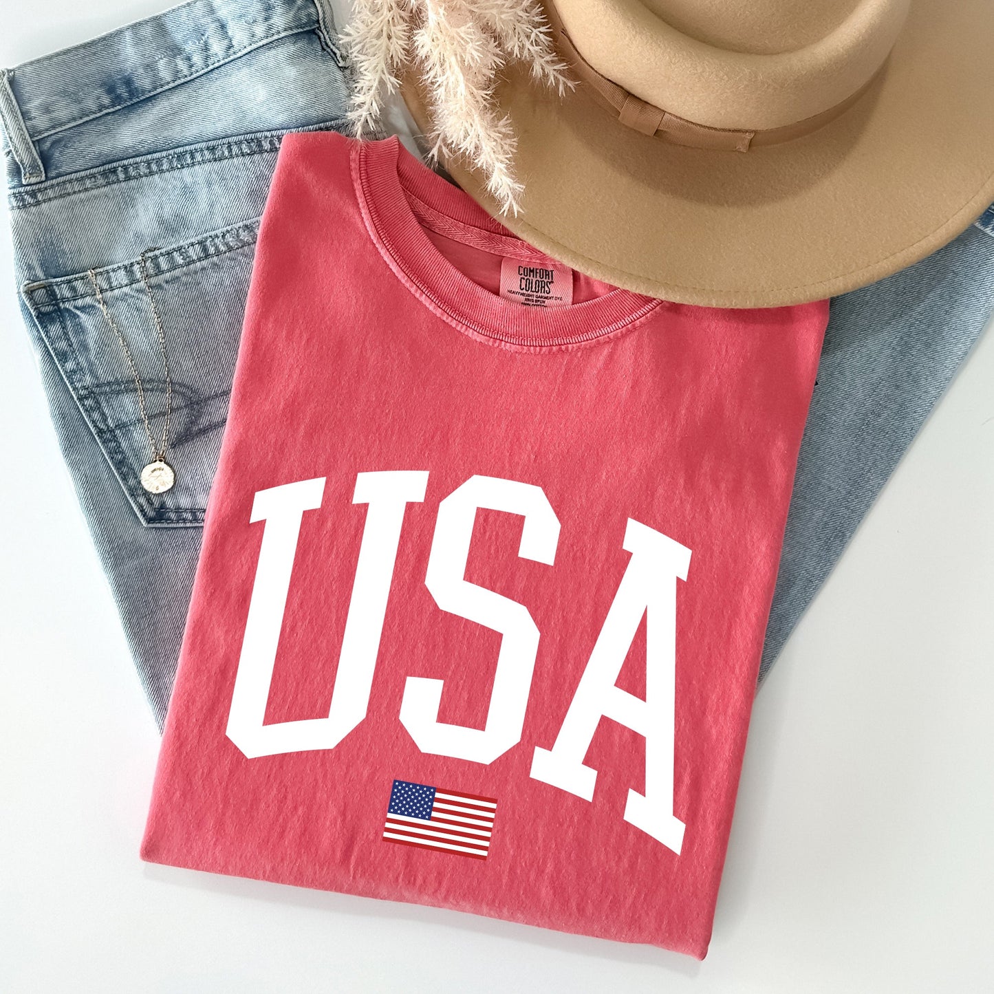 USA Flag, America, Patriotic, White, 4th of July Tshirt Comfort Colors T-Shirt