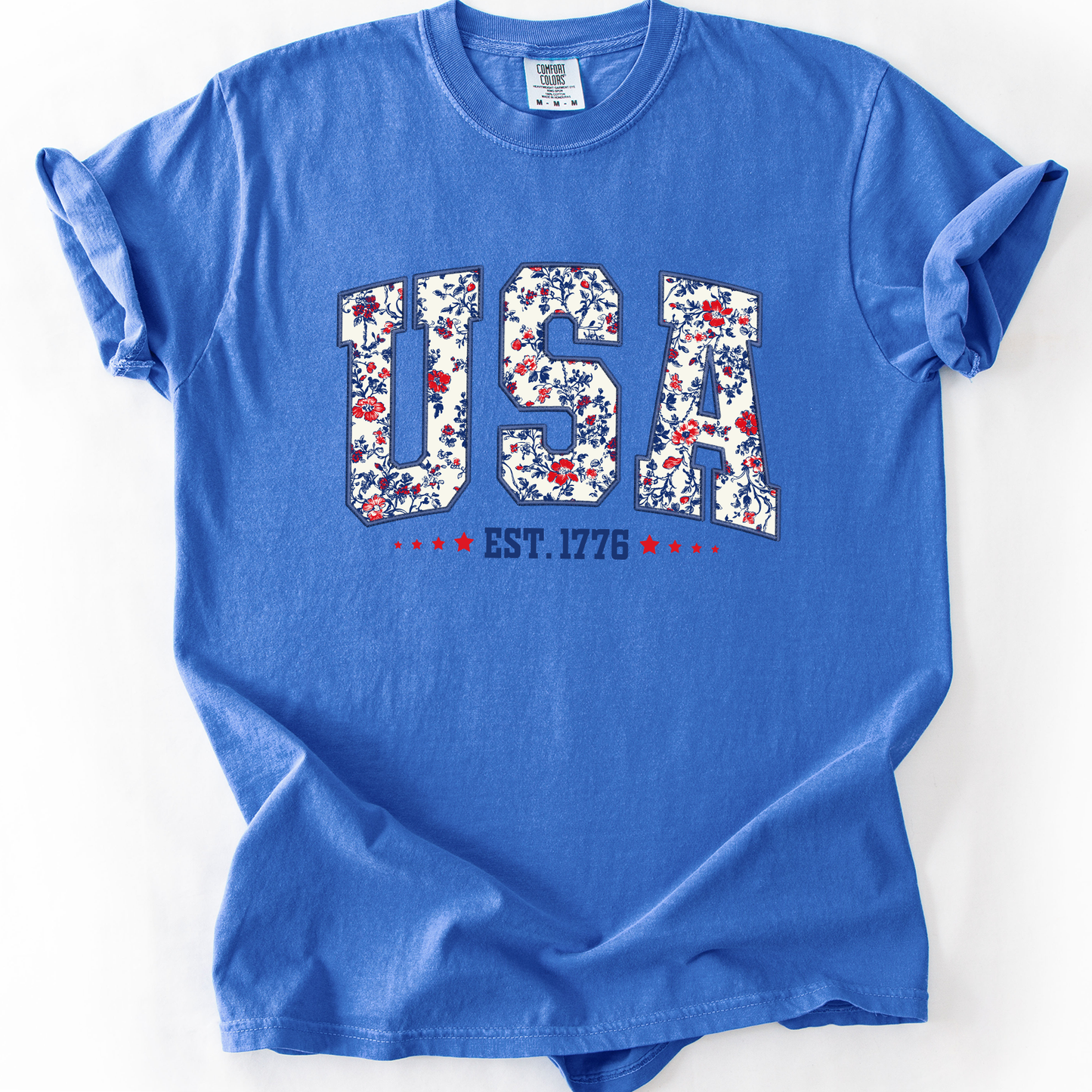 USA, Floral Pattern, Est 1776, Patriotic, America, Comfort Colors T-Shirt